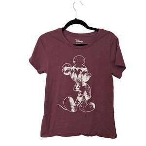 Disney Mickey Mouse Mountain Forest Nature Graphic Tee Maroon Womens Small